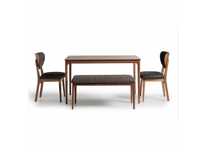 Essgruppe Holz Esszimmer Esstisch Stühle 6tlg Braun Essecke Bank Stoff