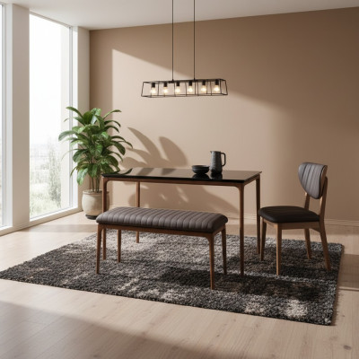 Essecke Essgruppe Esszimmer Esstisch Stühle 6tlg Braun Bank Stoff Holz