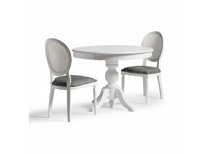 Luxus Essgruppe Esszimmer Runder Esstisch Stühle 3tlg Weiß Stoff Holz