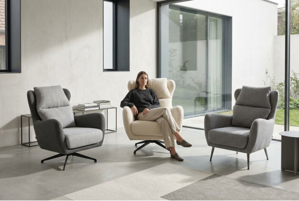 Stoffsessel Sessel Ohrensessel Beige Polster Wohnzimmer Einsitzer Sitz