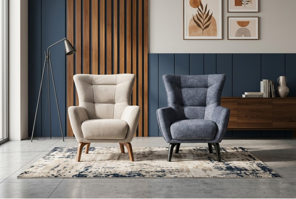 Wohnzimmer Einsitzer Sessel Ohrensessel Stoffsessel Grau Polster Sitz