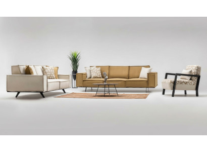 Sofagarnitur Viersitzer Dreisitzer Sessel Stoffsofa Sofa Braun Set