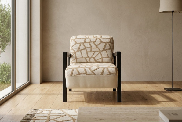 Sessel Ohrensessel Stoffsessel Beige Polster Wohnzimmer Einsitzer Sitz