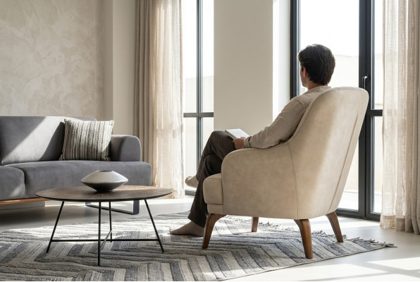 Sessel Wohnzimmer Ohrensessel Stoffsessel Beige Polster Einsitzer Sitz