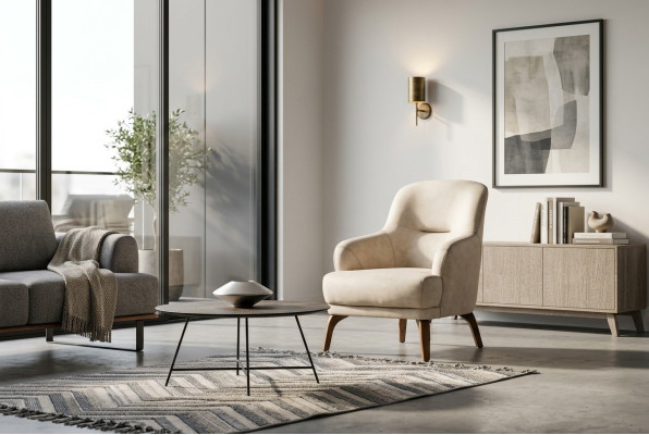 Sessel Wohnzimmer Ohrensessel Stoffsessel Beige Polster Einsitzer Sitz