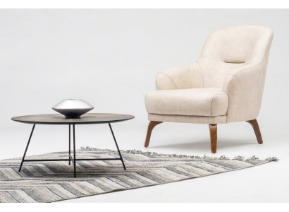 Sessel Wohnzimmer Ohrensessel Stoffsessel Beige Polster Einsitzer Sitz