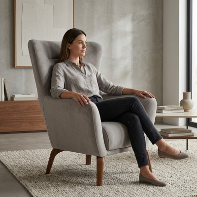 Ohrensessel Sessel Wohnzimmer Stoffsessel Grau Polster Einsitzer Sitz