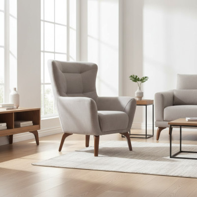 Ohrensessel Sessel Wohnzimmer Stoffsessel Grau Polster Einsitzer Sitz