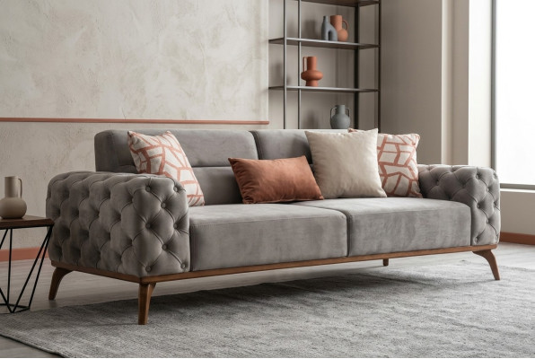 Couch Polstersofa Dreisitzer Sofa 3 Sitzer Stoffsofa Grau Moderne