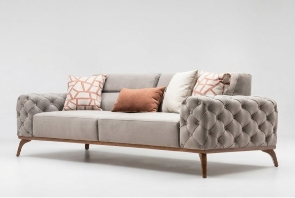 Couch Polstersofa Dreisitzer Sofa 3 Sitzer Stoffsofa Grau Moderne