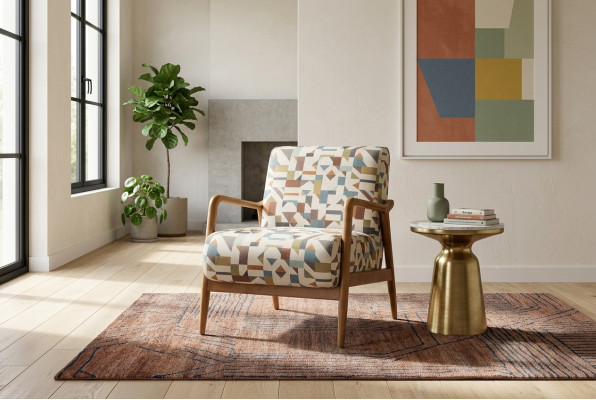 Stoffsessel Sessel Wohnzimmer Ohrensessel Mehrfarbiger Polster Holz