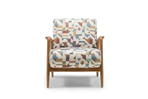 Stoffsessel Sessel Wohnzimmer Ohrensessel Mehrfarbiger Polster Holz