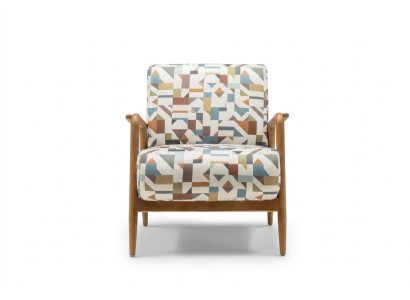 Stoffsessel Sessel Wohnzimmer Ohrensessel Mehrfarbiger Polster Holz
