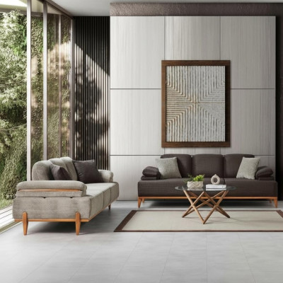Stilvolle Sofagarnitur Designer Stoffsofa Polstersofas Holzgestell Möbel