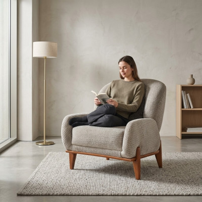 Sessel Ohrensessel Stoffsessel Grau Polster Sitz Wohnzimmer Einsitzer