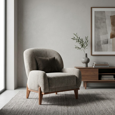 Sessel Ohrensessel Stoffsessel Grau Polster Sitz Wohnzimmer Einsitzer