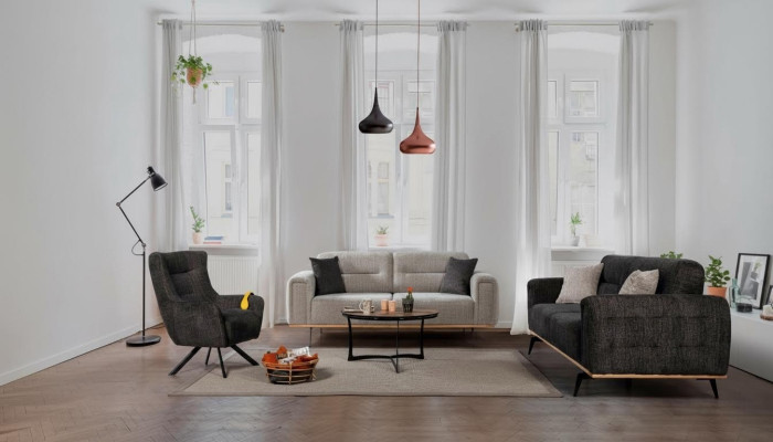 Schwarz-Graue Sofagarnitur Luxuriöse Stoffsessel Moderne Wohnzimmer Möbel