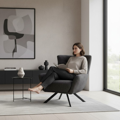 Wohnzimmer Sessel Ohrensessel Stoffsessel Grau Polster Sitz Einsitzer