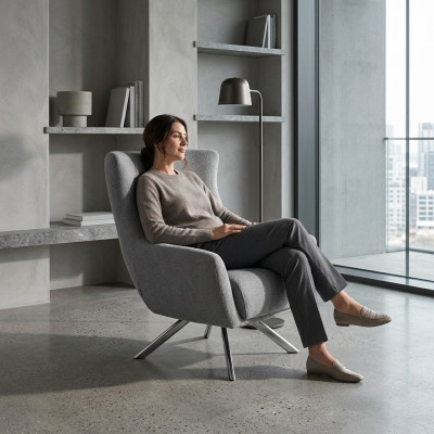 Stoffsessel Wohnzimmer Einsitzer Sessel Ohrensessel Grau Polster Sitz