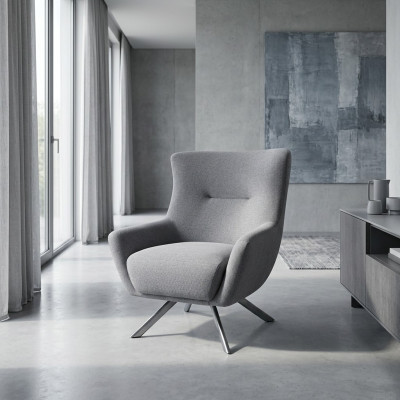 Stoffsessel Wohnzimmer Einsitzer Sessel Ohrensessel Grau Polster Sitz
