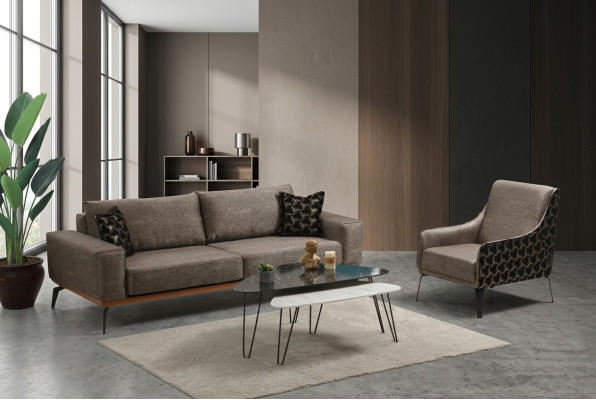Sofagarnitur Dreisitzer Sessel Stoffsofa Polstersofa Grau Couch Sofa