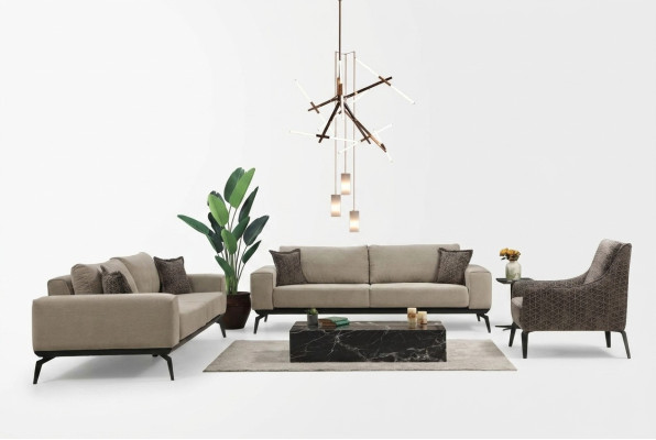 Beige Stoffsofas Komplette Garnitur Dreisitzer Polstersofas Lehnsessel