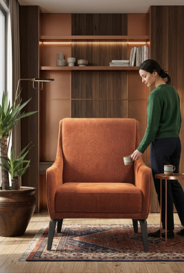 Sessel Ohrensessel Stoffsessel Einsitzer Stoff Orange Polster Möbel
