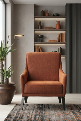 Sessel Ohrensessel Stoffsessel Einsitzer Stoff Orange Polster Möbel