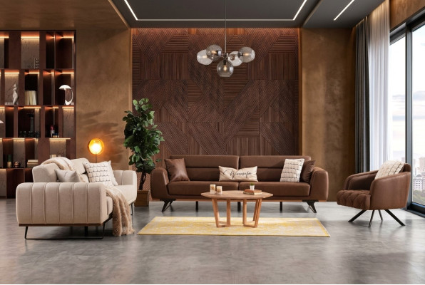 Sofagarnitur Viersitzer Dreisitzer Sessel Couch Braun Polstersofa Sofa