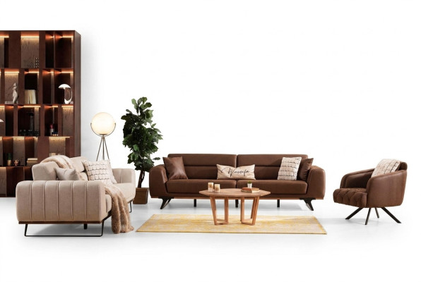 Sofagarnitur Viersitzer Dreisitzer Sessel Couch Braun Polstersofa Sofa