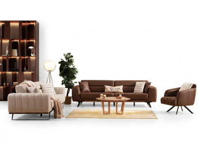 Sofagarnitur Viersitzer Dreisitzer Sessel Couch Braun Polstersofa Sofa