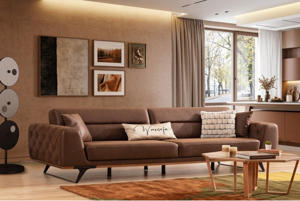 Chesterfield Viersitzer Couch Kunstleder Braun Sofa 4 Sitzer Polster