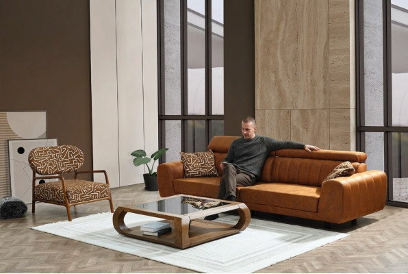 Komplette Couchgarnitur Viersitzer Sessel Couch Braun Kunstleder Sofas