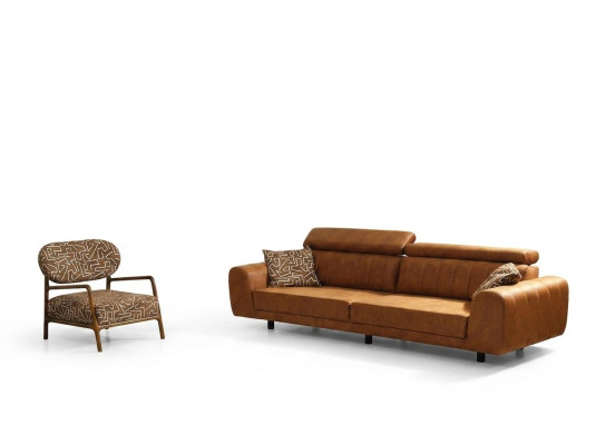 Komplette Couchgarnitur Viersitzer Sessel Couch Braun Kunstleder Sofas
