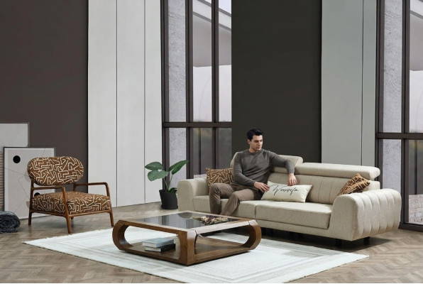 Sofagarnitur Stoffsofa Polstersofa Dreisitzer Sessel Beige Sofa 2tlg