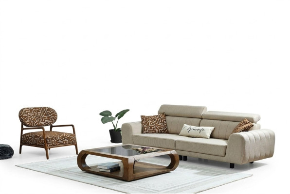 Sofagarnitur Stoffsofa Polstersofa Dreisitzer Sessel Beige Sofa 2tlg