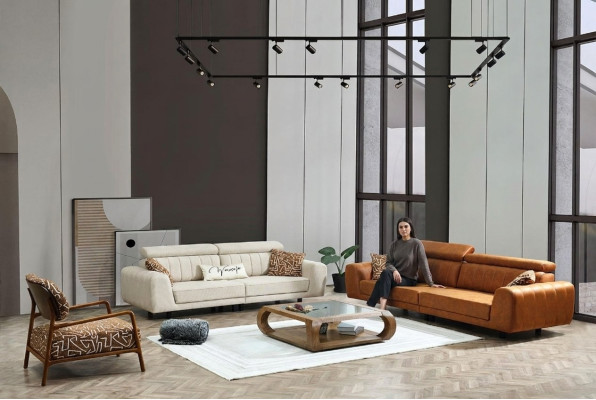 Couchgarnitur Viersitzer Dreisitzer Sessel Braun 3tlg Polstersofa Set