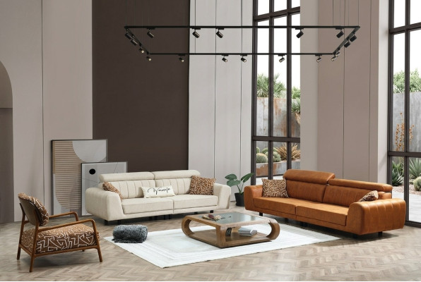 Couchgarnitur Viersitzer Dreisitzer Sessel Braun 3tlg Polstersofa Set