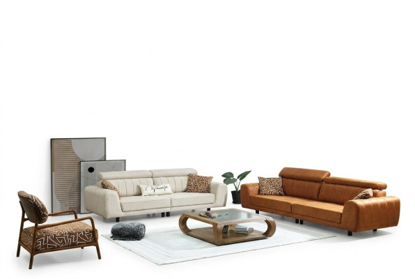Couchgarnitur Viersitzer Dreisitzer Sessel Braun 3tlg Polstersofa Set