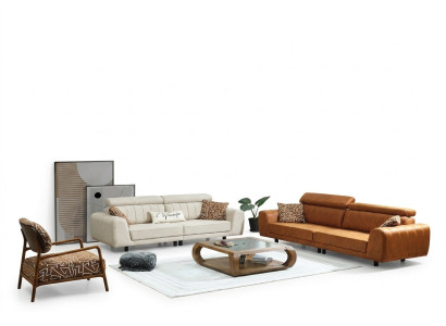Couchgarnitur Viersitzer Dreisitzer Sessel Braun 3tlg Polstersofa Set
