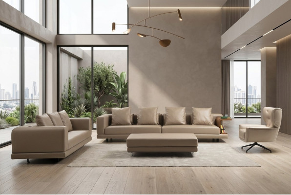 Couchgarnitur Viersitzer Dreisitzer Sessel Beige Sofa 3tlg Leder Set