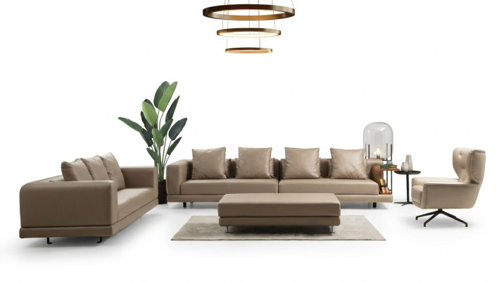 Couchgarnitur Viersitzer Dreisitzer Sessel Beige Sofa 3tlg Leder Set