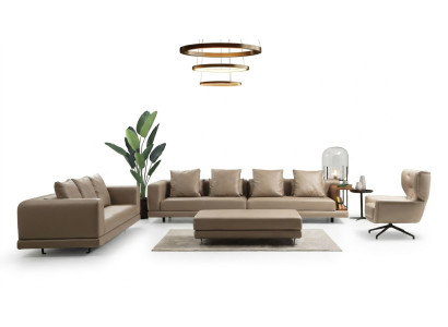 Couchgarnitur Viersitzer Dreisitzer Sessel Beige Sofa 3tlg Leder Set