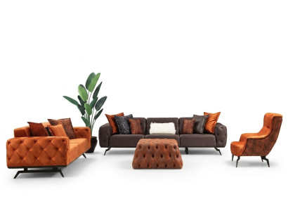 Couchgarnitur Viersitzer Dreisitzer Sessel Orange Sofa 3tlg Stoffsofa