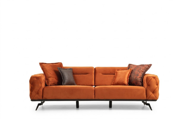 Dreisitzer Couch Orange Sofa 3 Sitzer Polster Stoffsofa Chesterfield