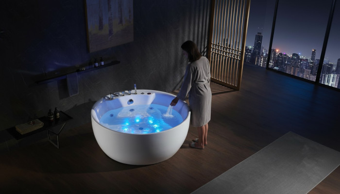 Rund Badewanne Whirlpool Wanne Relax Wannen Spa Weiß 150cm Sprudel Massagedüsen