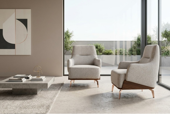 Sessel Ohrensessel Stoffsessel Stoff Beige Sitzer Einsitzer Wohnzimmer