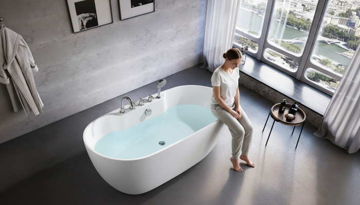 Standbadewanne Oval Badezimmer Acryl Badewanne Wanne Freistehende Weiß