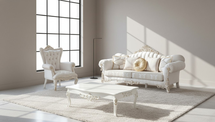 Luxuriöse Sofagarnitur für das Wohnzimmer im klassischen Stil in der Farbe Weiß