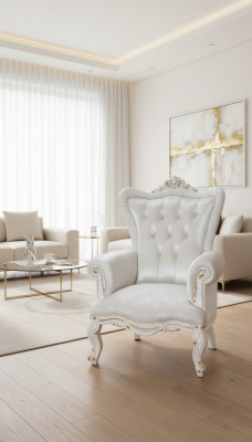 Sessel Weiß Wohnzimmer Textil Design Chesterfield italienischer Stil